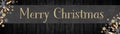 Merry Christmas background panorama template - Gray banner, bokeh lights, stars and ice crystals, isolated on dark black rustic Royalty Free Stock Photo