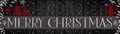 Merry Christmas background panorama template - Gray grey empty banner, isolated on black wooden boards wall texture, snowflakes, Royalty Free Stock Photo