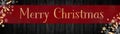 Merry Christmas background panorama template - Red banner, bokeh lights, stars and ice crystals, isolated on dark black rustic Royalty Free Stock Photo