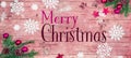 Merry Christmas background - Pink Christmas ornament corner border banner, with christmas balls, fir branches and pine cone and Royalty Free Stock Photo