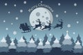 Merry Christmas background with Santa Claus flying on the sky in sleigh with reindeer at night with full moon, snow, and Christmas Royalty Free Stock Photo