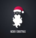 Merry Christmas background. Santa Claus moustache, beard and glasses on black background. Vector illustration