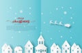 Merry Christmas background. Santa Claus and reindeer flying over city in paper cut style on blue background Royalty Free Stock Photo