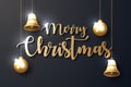 Merry Christmas background with shining gold ornaments.