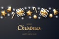 Merry Christmas background with shining gold and white ornaments.