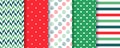 Merry Christmas backgrounds. Seamless patterns. Red, green prints. Vector illustration