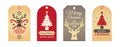 Merry Christmas badges. Cloth labels, handcraft gift tags. Holiday cartboard winter decoration elements vector set