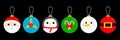 Merry Christmas ball toy hanging icon set. Santa Claus head, red coat golden belt Snowman Holly berry Penguin Candy cane Tree