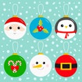 Merry Christmas ball toy hanging icon set. Tree decoration. Royalty Free Stock Photo