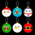 Merry Christmas ball toy hanging icon set. Tree decoration. Royalty Free Stock Photo