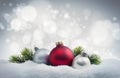 Merry Christmas balls and fir twigs in the snow Royalty Free Stock Photo