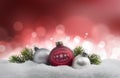 Merry Christmas balls and fir twigs in the snow Royalty Free Stock Photo