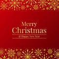 Merry christmas banner gold Horizontal bar at the top and bottom with abstract luxury snow sign on red background vector design
