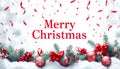 Merry christmas banner with red ribbons and red balls Royalty Free Stock Photo