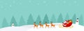 Merry Christmas banner vector illustration, Santa Claus rides sleigh with present gifts and reindeer in snow landscapes Royalty Free Stock Photo