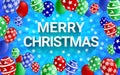 Merry Christmas banner winter season with colorful balloon and snowflake on blue background. Royalty Free Stock Photo