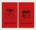 Merry Christmas banners with gift boxes and confetti. Hand drawn