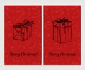 Merry Christmas banners with gift boxes and confetti. Hand drawn