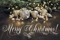 Merry Christmas baubles ornaments golden lights vintage background Royalty Free Stock Photo