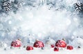 Merry Christmas - Baubles On Snow Royalty Free Stock Photo