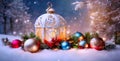 Merry Christmas baubles on snow Royalty Free Stock Photo