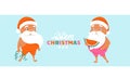 Merry Christmas at the beach. Summer Santa characters. Tropical Christmas and Happy New Year horizontal banner or poster Royalty Free Stock Photo