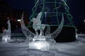 Merry Christmas beautiful ice sculptures night view