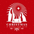 Merry christmas the birth of jesus banner with white Nativity of Jesus scene and star light sign on snow texture red background Royalty Free Stock Photo