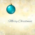 Merry Christmas blue background. 3d blue bauble decoration, stars, glitter, white winter snowflakes. Bright xmas card Royalty Free Stock Photo