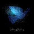 Merry Christmas blue glitter bird greeting card