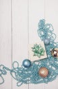 Merry Christmas Blue Holiday Fir Tree Toy Decor Star Ball Gift Magic Composition Royalty Free Stock Photo