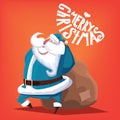 Merry Christmas blue Santa Claus with gift bag