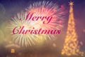 Merry Christmas! Blurred background of decorated Christmas tree with golden lights, illumination. Fireworks. Celebration. Bokeh. Royalty Free Stock Photo