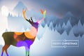 Merry christmas bokeh deer paper cut forest card Royalty Free Stock Photo