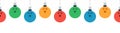 Merry Christmas bowling seamless horizontal pattern. Hang on a thread flat cartoon bowling ball as a Christmas ball on white Royalty Free Stock Photo