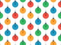 Merry Christmas bowling seamless horizontal pattern. Hang on a thread flat cartoon bowling ball as a Christmas ball on white Royalty Free Stock Photo