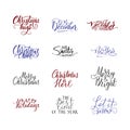 Merry Christmas brush lettering typography. Handwriting text design with winter handdrawn lettering. Happy New Year Royalty Free Stock Photo