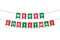 merry christmas bunting garland, green and red pennants and white letters, party banner, vector decorative element