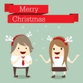 Merry christmas businessman and businesswoman happy in work with