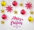 Merry Christmas Caligraphy with Simple 3D Different Colored Christmas Balls Royalty Free Stock Photo