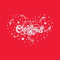 Merry Christmas Calligraphic Inscription hand written decorated lettering logo, heart frame with fall stars. Vector text Royalty Free Stock Photo