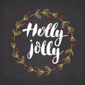 Merry Christmas Calligraphic Lettering Holly Jolly. Typographic Greetings Design. Calligraphy Lettering for Holiday Greeting. Hand Royalty Free Stock Photo