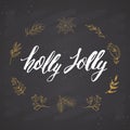 Merry Christmas Calligraphic Lettering Holly Jolly. Typographic Greetings Design. Calligraphy Lettering for Holiday Greeting. Hand Royalty Free Stock Photo