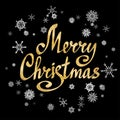 Merry Christmas calligraphic lettering with snow-flakes. Vector Royalty Free Stock Photo