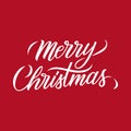 Merry Christmas calligraphic lettering text design on red background. Creative typography for christmas holiday greetings. Royalty Free Stock Photo