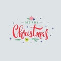 Merry Christmas calligraphic phrase with snowflakes and toys. Handwritten lettering for greeting card. - Vector illustration Royalty Free Stock Photo