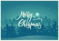 Merry Christmas. Calligraphic retro Christmas card design with winter landscape. Vector illustration. Royalty Free Stock Photo