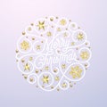 Merry Christmas calligraphy lettering and golden snowflake pattern decoration on white background for Xmas greeting card design. V Royalty Free Stock Photo
