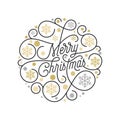 Merry Christmas calligraphy lettering and golden snowflake pattern on white background for Xmas greeting card design. Vector golde Royalty Free Stock Photo