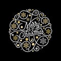 Merry Christmas calligraphy lettering and golden snowflake pattern on white background for Xmas greeting card design. Vector golde Royalty Free Stock Photo
